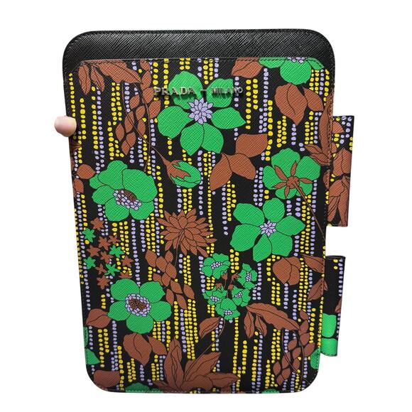 New Auth. Prada Saffiano Leather Floral IPad Tablet Case Holder Full Inclusion - Picture 2 of 7